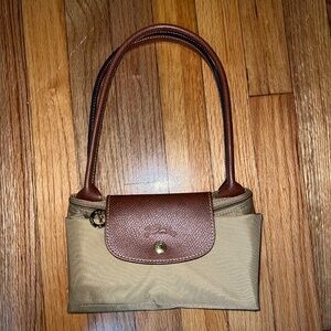 Longchamp Beige/Brown Nylon and Leather Large Le Pliage Tote